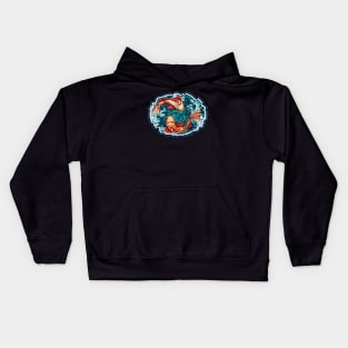 Bright koi fish in waves Kids Hoodie